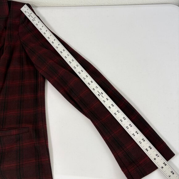 Long Tall Sally Blazer Womens 16 Red Black Plaid One Button Pockets Jacket - Picture 8 of 12